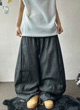Lever Side Panel Elastic Waist Raw Denim Pants 2color