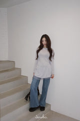Trendy lace frill long-sleeved shirring T-shirt