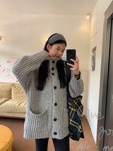 turtleneck button oversized-fit half cardigan
