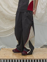 RELABEL Time Element (Overlay & Spread) Eight Cord Splicing Semi-Sheer Colour-Crossing Double Layer Leg Opening Nylon Punch Pants