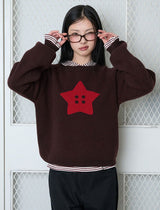 スターボタンニット - ブラウン