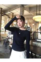 バックホワイトボウロングスリーブニットTシャツ