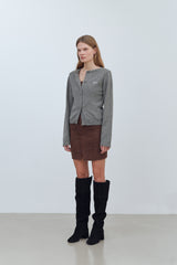 YUSE LOGO LAMSWOOL BASIC KNIT CARDIGAN - GRAY
