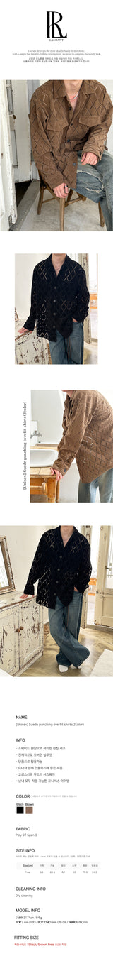 [UNISEX] Suede punching overfit shirts (2color)