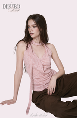 Indie pink choker V-neck wrap sleeveless t-shirt