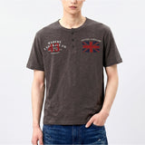 スラブヘンリーネッククロップドTシャツユニオンジャック チャコール