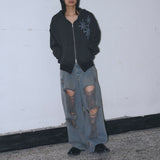 Untitled Starrynight Small Stripe Hood Zip Up BLack Chacoal