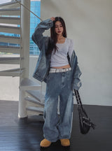 Wings Track Gradient Pinch Denim Jacket
