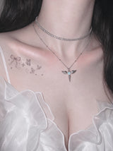 [NMIXX Jiwoo Necklace/Anti-tarnish] Angelic Wand Layered Necklace - Silver Color