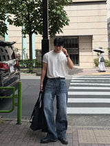 Damage straight denim pants