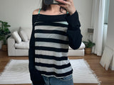 stripe off shoulder tee