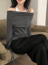 エデンオフショルダーボートネックホルターTシャツ(3color)