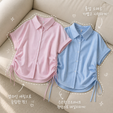 ジアスリーブロールアップサイドラインシャーリングシンストライプ半袖シャツ (2 colors)