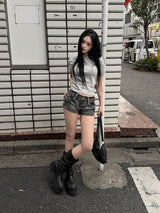 ヴィンテージウォッシングデニムショーツ＋トーキョークロップベーシックTシャツ