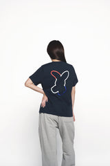 25SS FRENCH RABBIT SILHOUETTE WOMAN SHORT SLEEVE T-SHIRT DARK NAVY