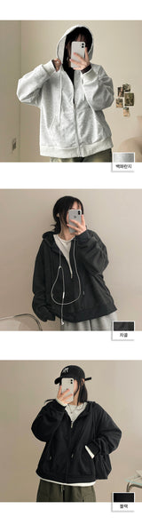 デイ無地アバングフーディージップアップ