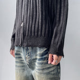 High-Neck Stripe Knit Jacket