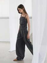 (PT-5668)MILA SET-UP FOLDING TUCK WIDE PANTS