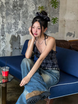 Wiz Strap Check Blouse Scrunch Set