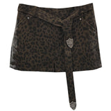 brown leopard belt mini skirt