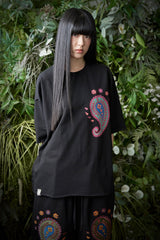 ペイズリー柄カットアウト 1/2 Tシャツ (Black)