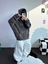 RIBBON PATTERN VELVET HOOD ZIP-UP💚💙🖤 - 3 COLORS