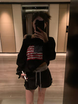 Western American Flag One-Off Shoulder Sweatshirt (6c)