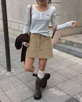 Color-Blocked Henley Neck Stripe T-Shirt