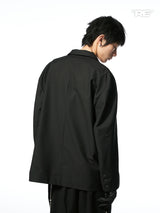 RELABEL ブラックテーマフロックドプリントカフショルダールーズブレザー