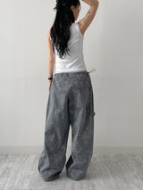 Dyed Floral Stopper Wide Pants