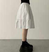 Midu Back Banding Pin Tuck Shirring A-Line Midi Skirt