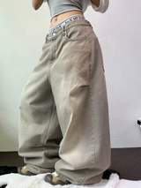ベージュニーピンタックパラシュートワイドデニムパンツ 🪐🧸🤎🩶