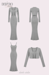 Violet Sleeveless Long Dress Cardigan Set (LONG)