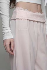 Lace tea straight pants, Pink