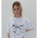 【数量限定】メタリックリボンTシャツ - WHITE