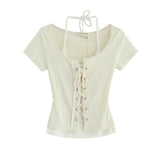Lace Up Halter Golji T-Shirt  231330483