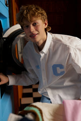 Sky Blue C patch Oxford Long-Sleeved Shirt / White [Unisex]
