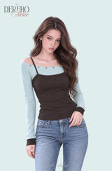 Green block layer long-sleeve T-shirt