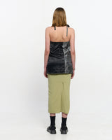 シャーリングレイヤードスリットスカート _ OLIVE GREEN