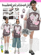 BETBEENANDx サマーシルバーオーバーサイズスプライスショートスリーブTシャツ