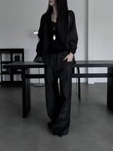 [unisex] ピンタックワイドレザースラックス
