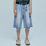 navajo pattern cut off bermuda pants light blue