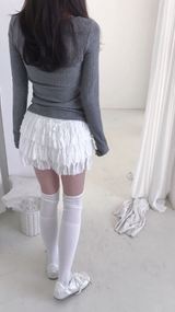 sheer white line heart-neck top