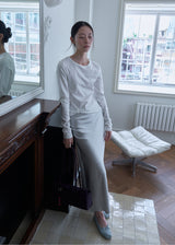 Satin Long Skirt (Silver)