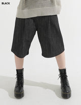 ピンタックワイドローデニムバミューダパンツ