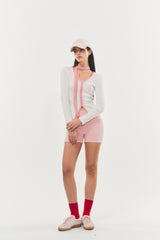 Logo Muffler V-neck Top Pink