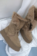 Suede Rabbit Fur Boots