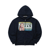 Sound wave artwork damage washing hoodie zip-up (Navy)_1