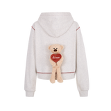 13DE MARZO Heart Bear Pocket Hoodie Grey