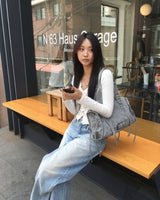 ピンクレースデニムパンツ